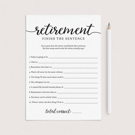 Retirement Party Icebreaker Game Finish The Sentence Printable by LittleSizzle