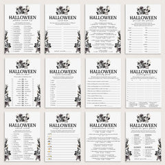 Gothic Black Halloween Party Games with Floral Skull Printable by LittleSizzle