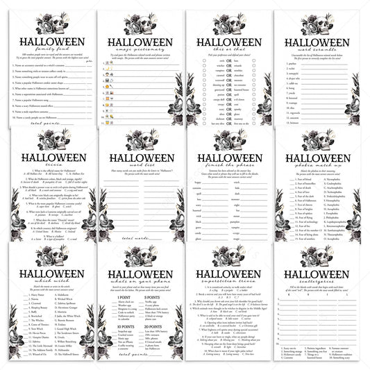Gothic Black Halloween Party Games with Floral Skull Printable by LittleSizzle