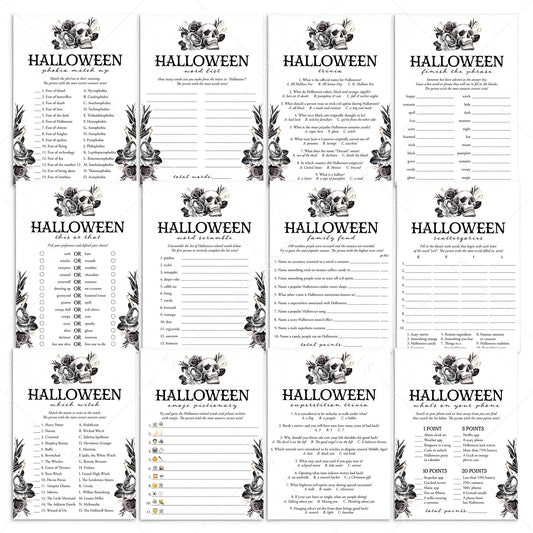 Gothic Black Halloween Party Games with Floral Skull Printable by LittleSizzle