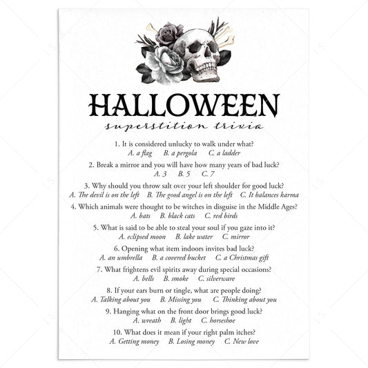 Printable Halloween Superstition Quiz with Answers by LittleSizzle