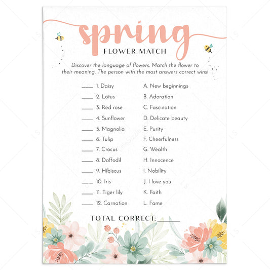 Spring Flower Meanings Game with Answers Printable by LittleSizzle