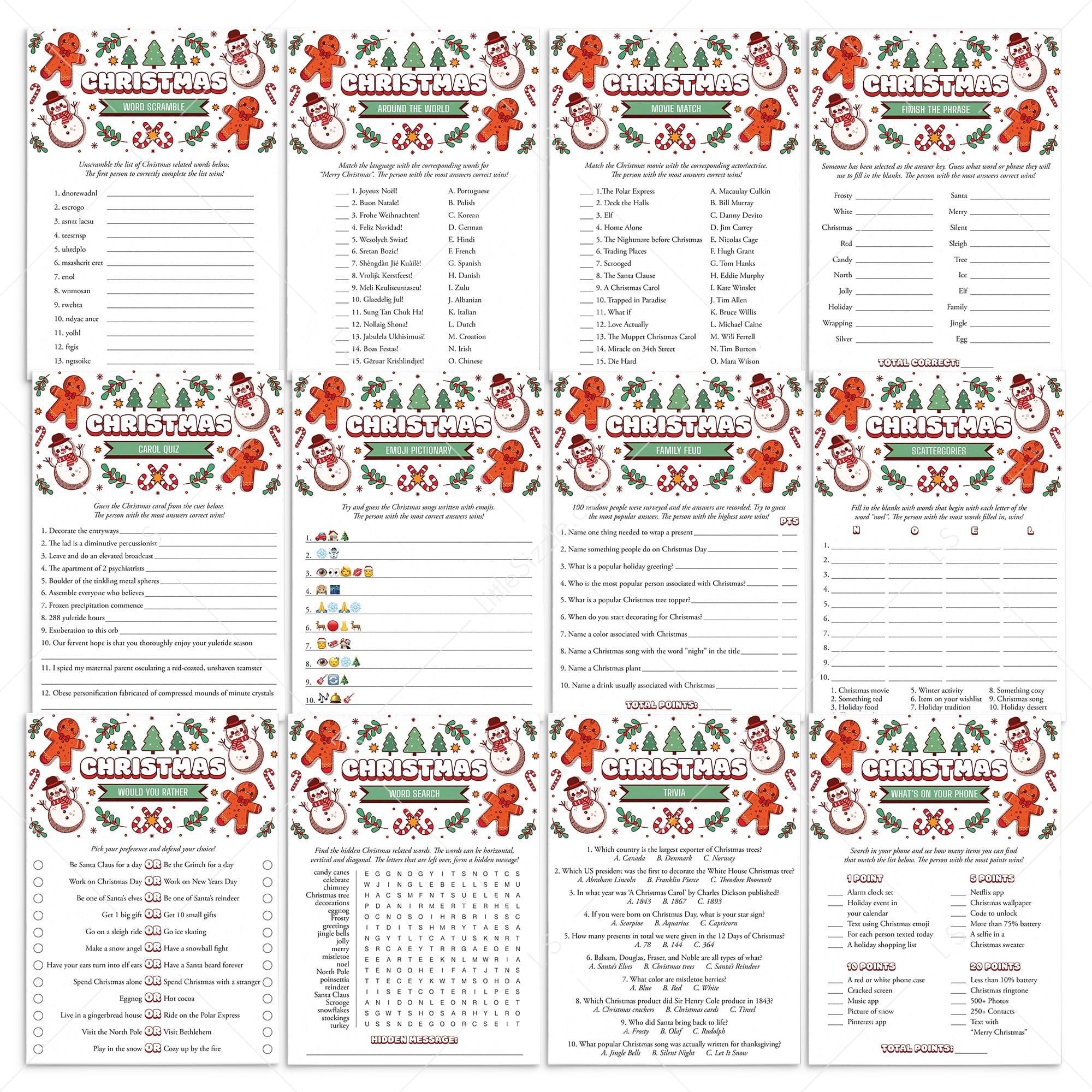 Fun Christmas Party Games Bundle for Family Printable by LittleSizzle