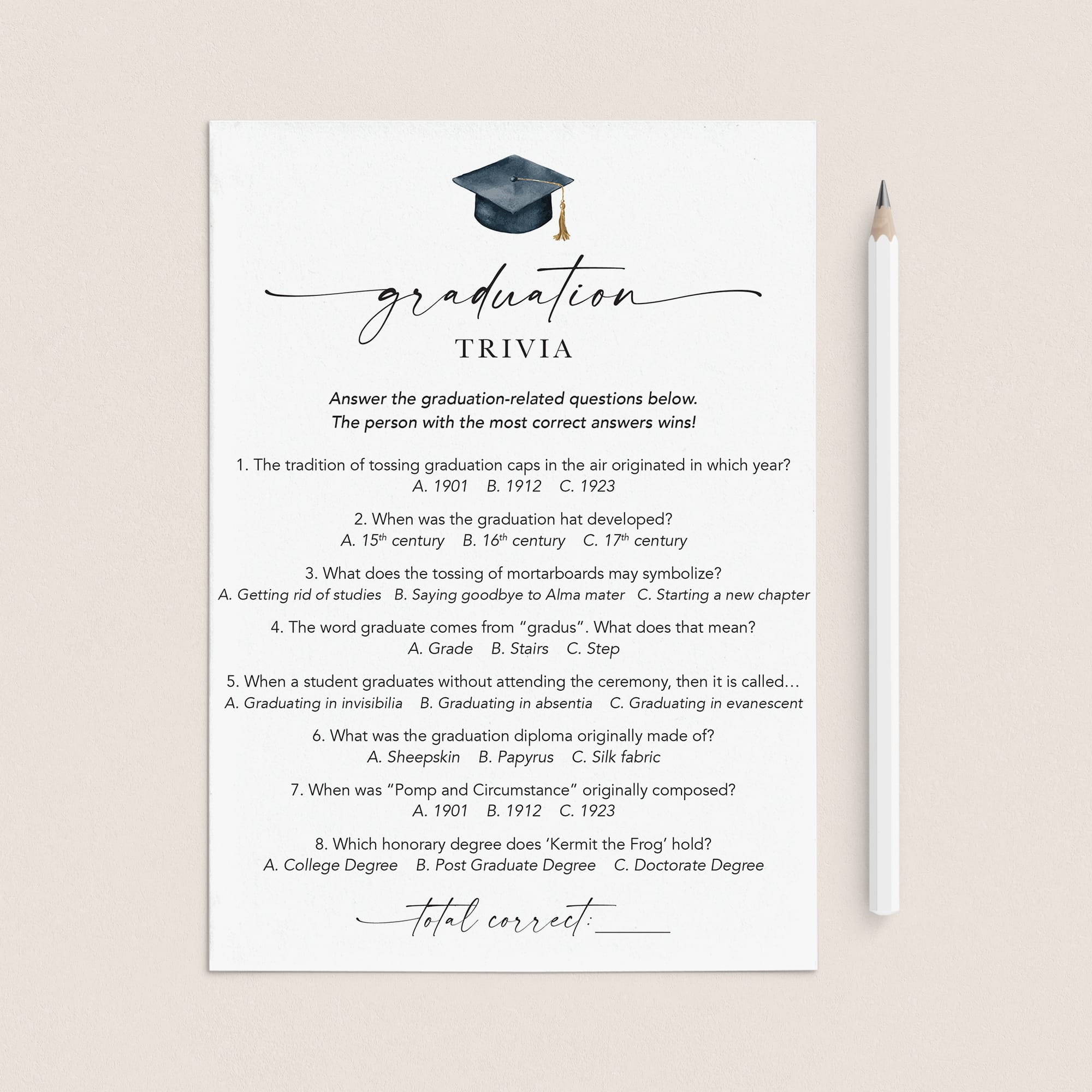 Printable Graduation Trivia Quiz Answers Included by LittleSizzle