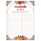 Thanksgiving Gratitude A to Z List Printable by LittleSizzle