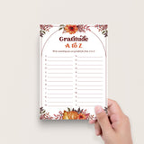 Thanksgiving Gratitude A to Z List Printable