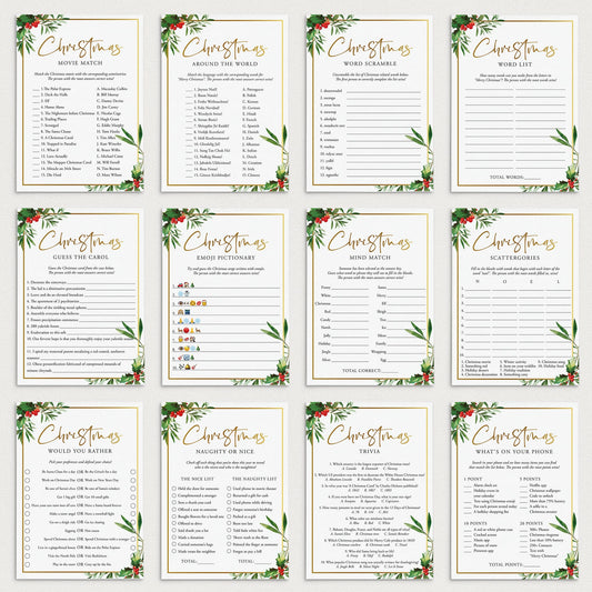 Gold and Greenery Christmas Games Bundle Printable by LittleSizzle