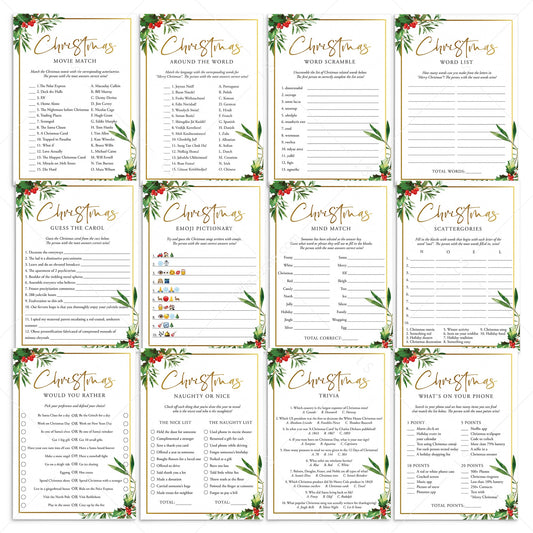 Gold and Greenery Christmas Games Bundle Printable by LittleSizzle