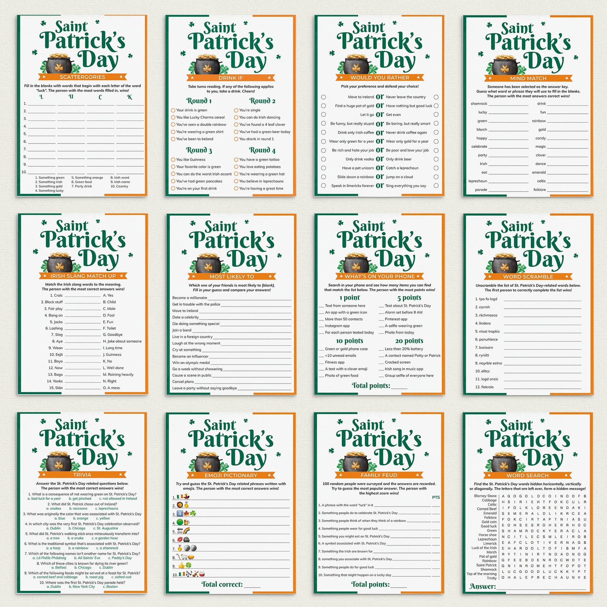 St Patricks Day Games for Adults Printable by LittleSizzle