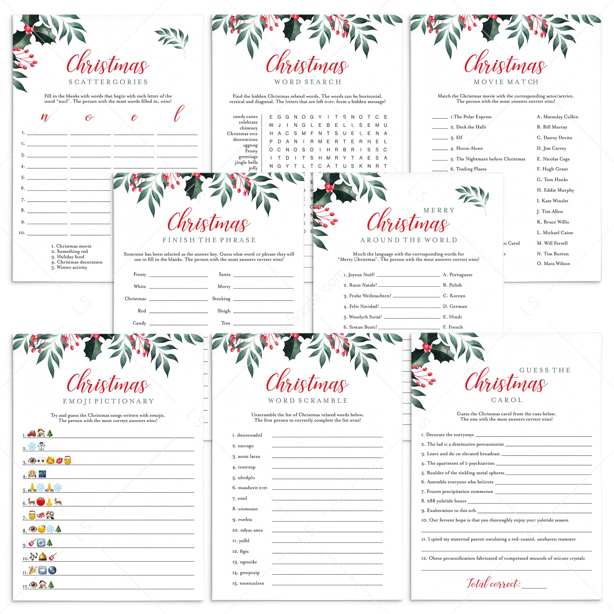 Printable Christmas Games Bundle for Family + FREE Secret Santa Questionnaire by LittleSizzle