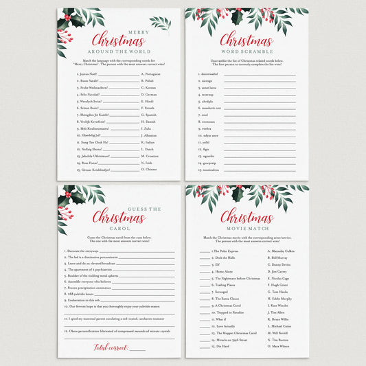 Greenery Christmas Games Pack Instant Download by LittleSizzle