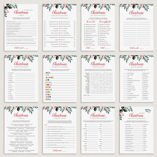 12 Holiday Party Games Printable Greenery Theme Christmas + FREE Secret Santa Questionnaire by LIttlesizzle