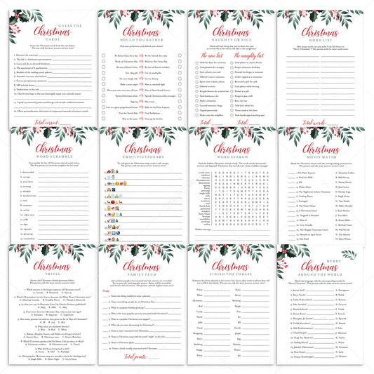 12 Holiday Party Games Printable Greenery Theme Christmas by LittleSizzle