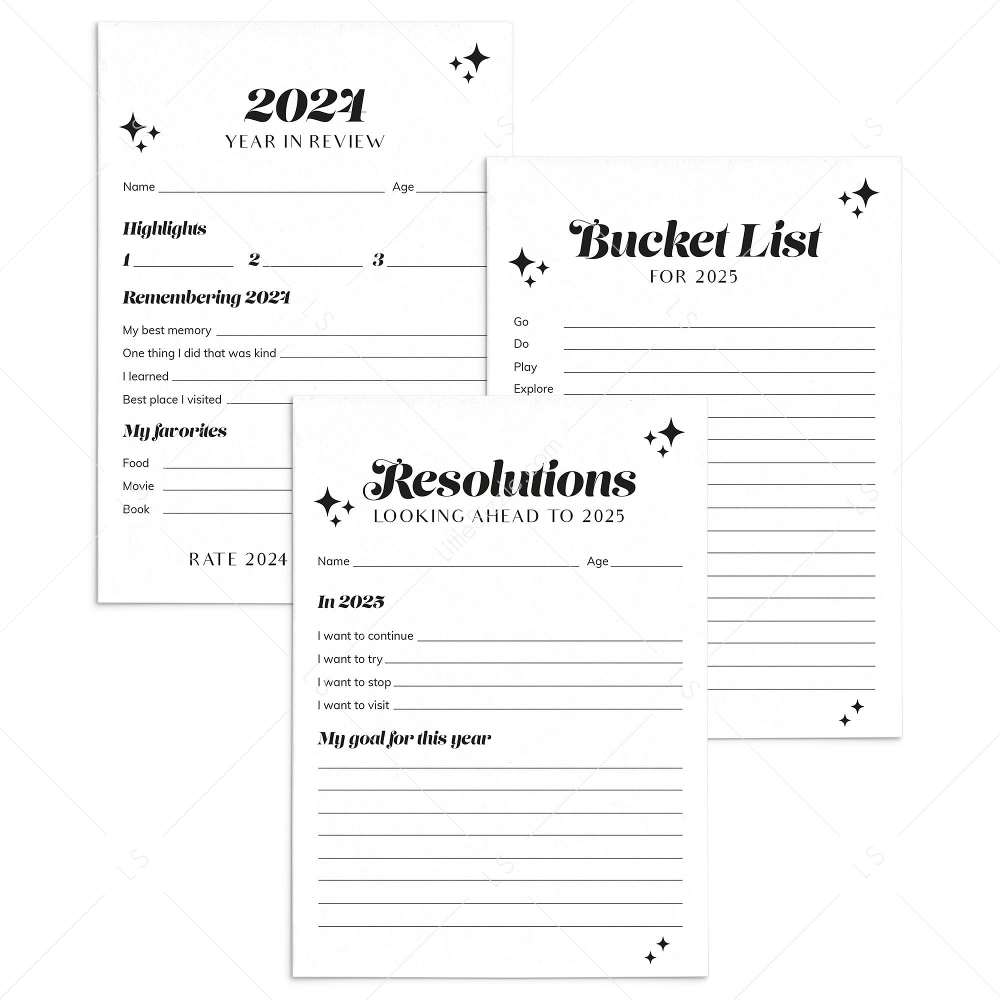 2025 New Year Resolution and Reflection Cards Printable by LittleSizzle