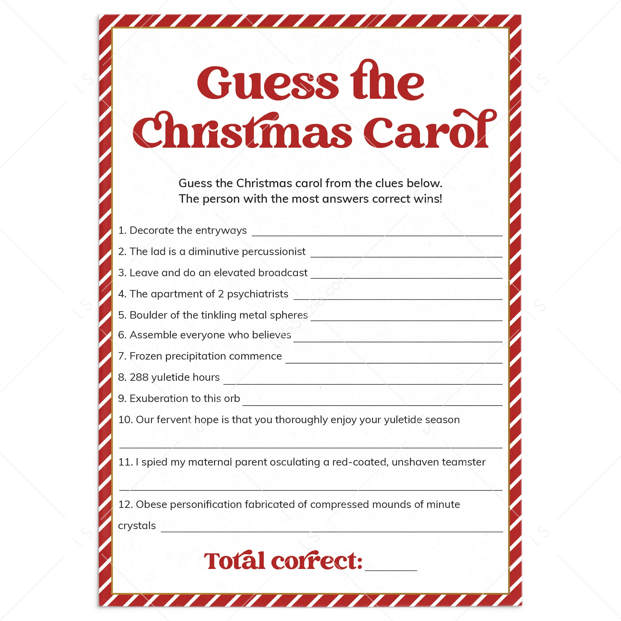 Guess The Christmas Carol Worksheet and Answers Digital Download by LittleSizzle