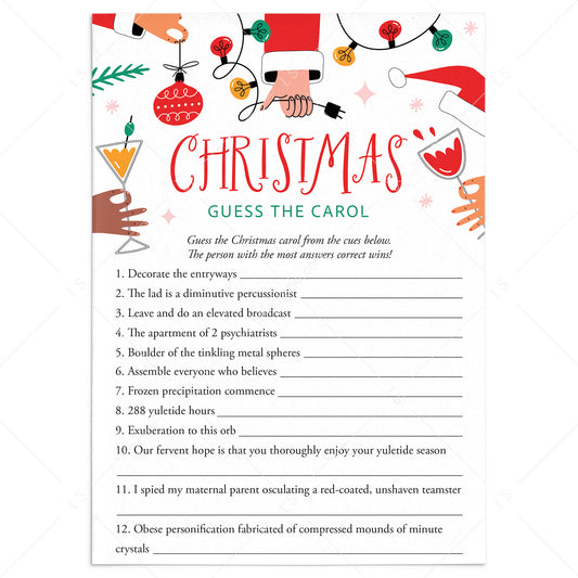Adult Christmas Game Printable Guess The Carol with Answer Key by LittleSizzle