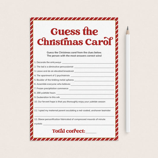 Guess The Christmas Carol Worksheet and Answers Digital Download by LittleSizzle