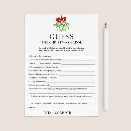 Guess The Christmas Carol Game Printable by LittleSizzle