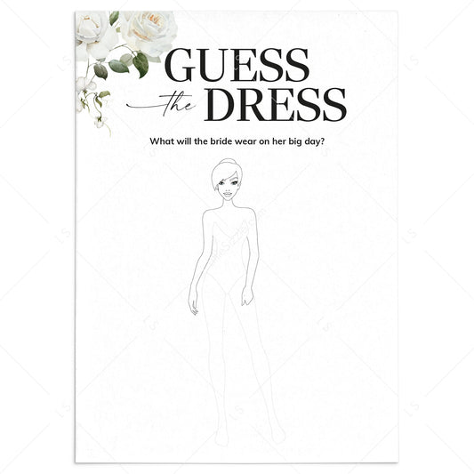 White Floral Guess The Wedding Dress Printable Game by LittleSizzle