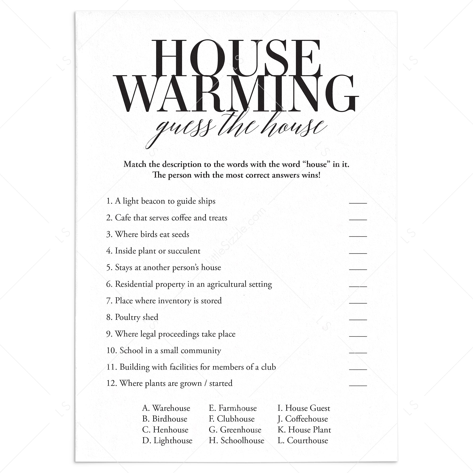 Simple Housewarming Party Game Printable by LittleSizzle