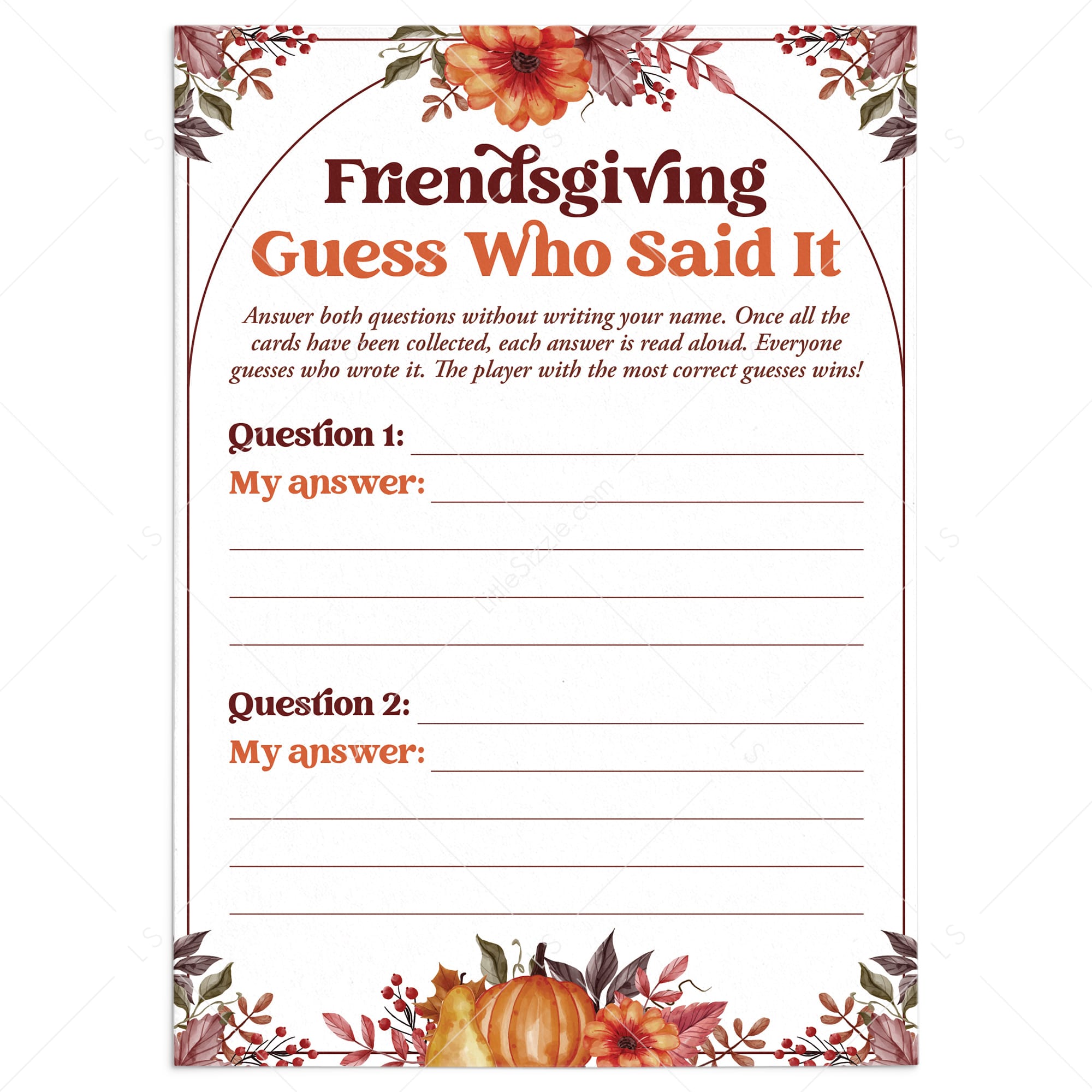 Fun Friendsgiving Icebreaker Activity | Guess Who Said It by LittleSizzle