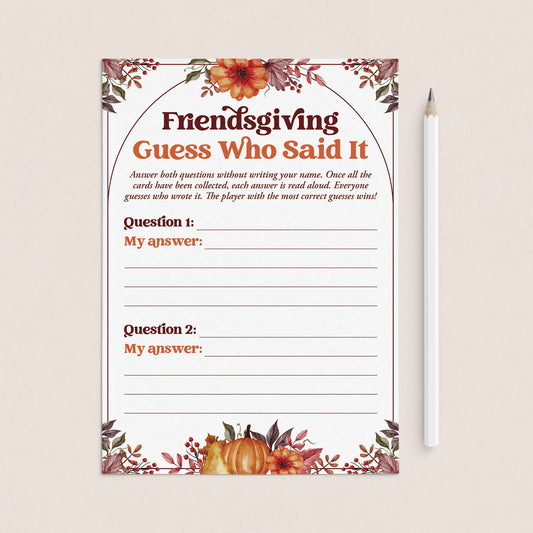 Fun Friendsgiving Icebreaker Activity | Guess Who Said It by LittleSizzle