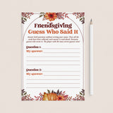 Fun Friendsgiving Icebreaker Activity | Guess Who Said It by LittleSizzle