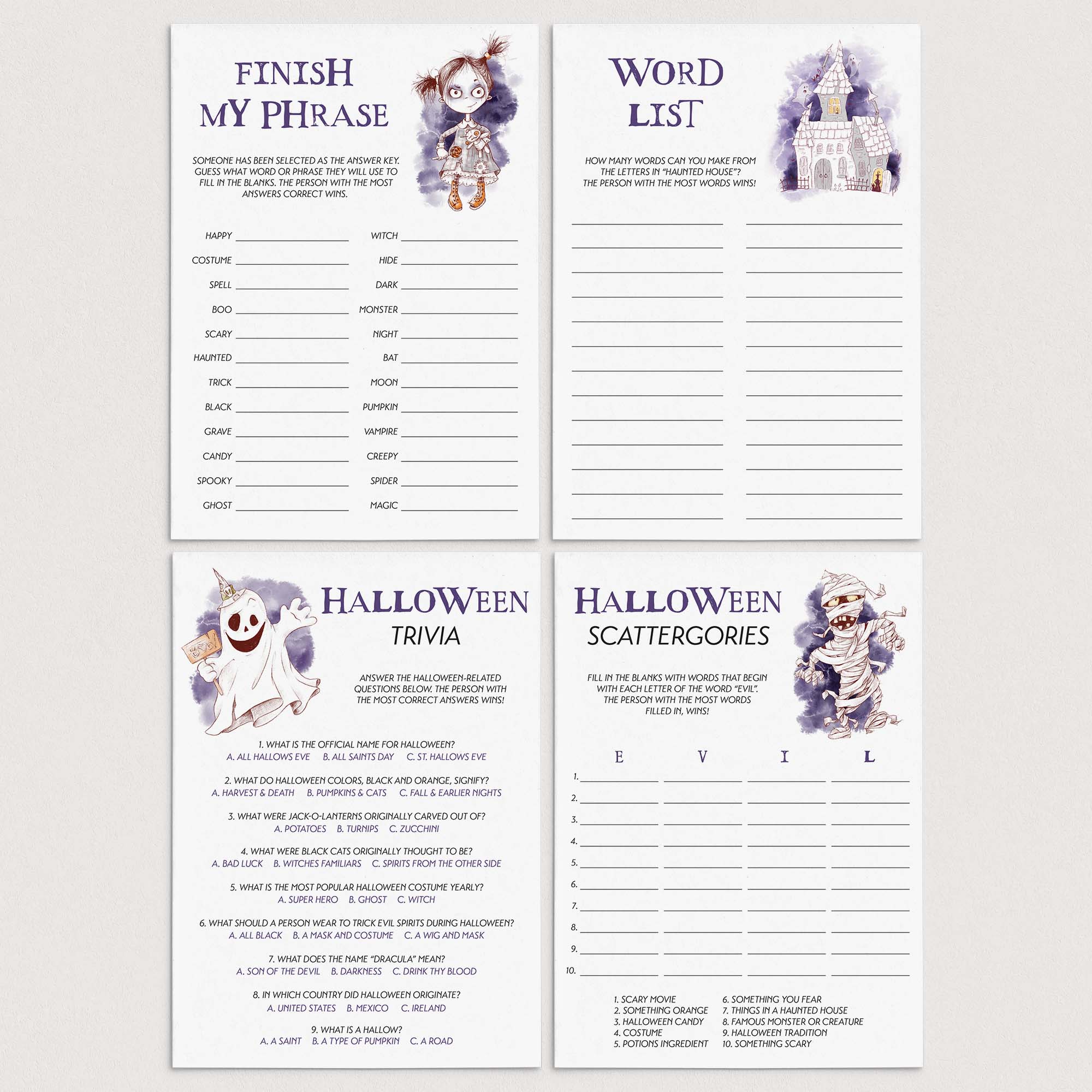 4 Halloween Games for Family To Print At Home by LittleSizzle