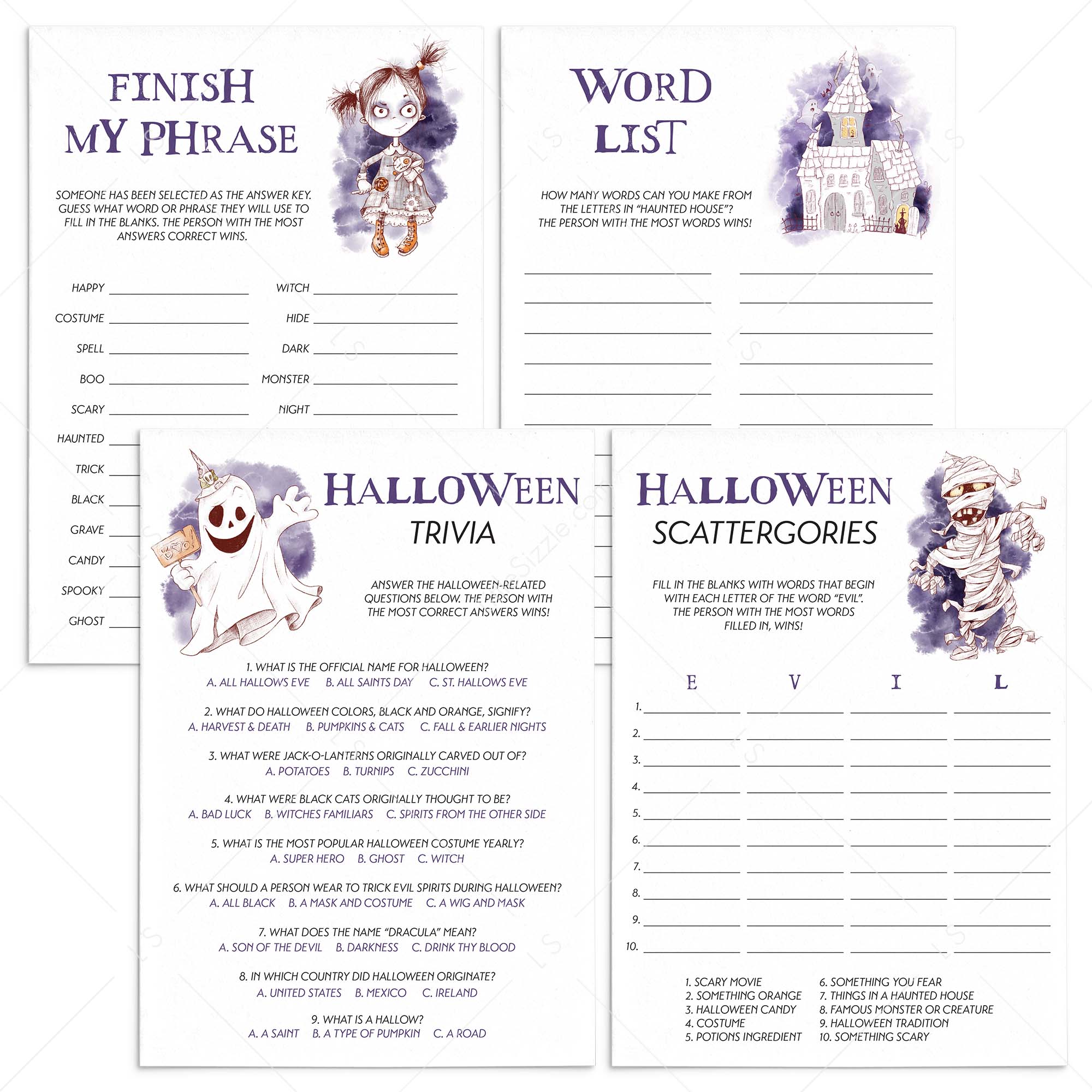 4 Halloween Games for Family To Print At Home by LittleSizzle