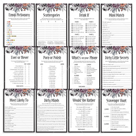 Halloween Bachelorette Party Games Bundle Black Purple Floral by LittleSizzle