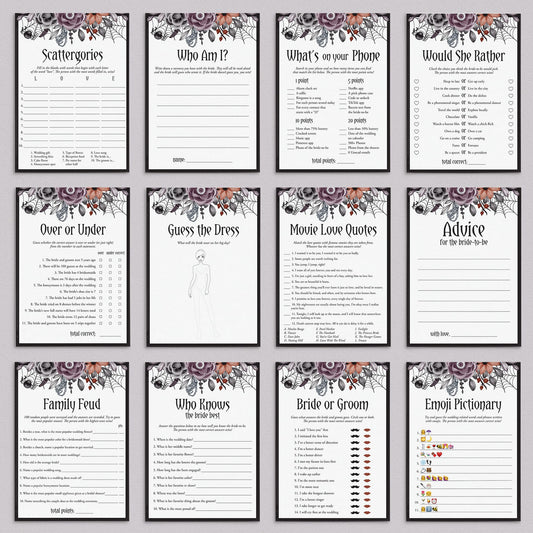 Halloween Bridal Shower Games Bundle Black Purple Floral by LittleSizzle