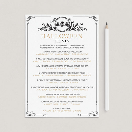 Black and Gold Halloween Trivia Printable by LittleSizzle