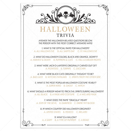 Black and Gold Halloween Trivia Printable by LittleSizzle