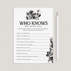 Skull Theme Bridal Shower Game Who Knows The Bride Best Printable by LittleSizzle