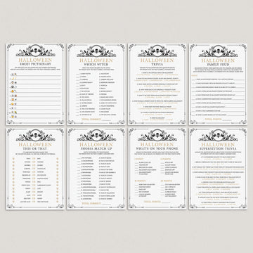 Popular Halloween Party Games Bundle Printable Black & Gold Skull by LittleSizzle