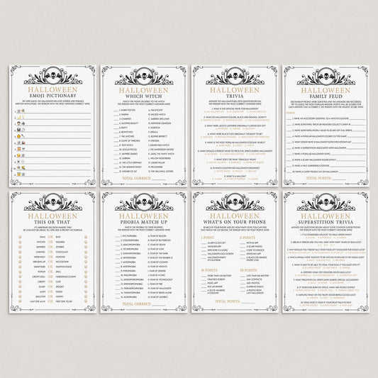Popular Halloween Party Games Bundle Printable Black & Gold Skull by LittleSizzle