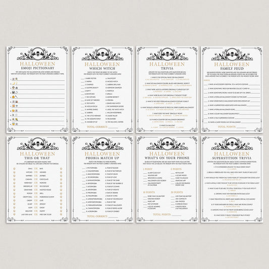 Popular Halloween Party Games Bundle Printable Black & Gold Skull by LittleSizzle
