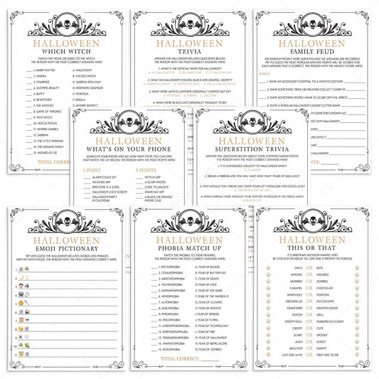 Popular Halloween Party Games Bundle Printable Black & Gold Skull by LittleSizzle