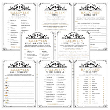 Popular Halloween Party Games Bundle Printable Black & Gold Skull by LittleSizzle
