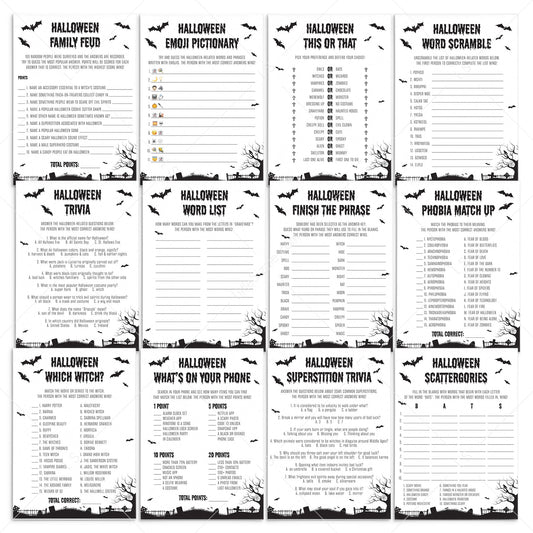 12 Black and White Halloween Party Games Printable by LittleSizzle