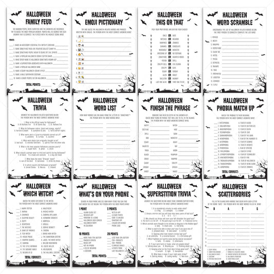 12 Black and White Halloween Party Games Printable by LittleSizzle