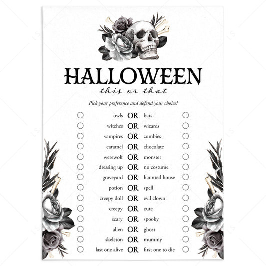 Black Floral Halloween Game This or That Printable by LittleSizzle