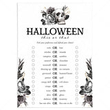 Black Floral Halloween Game This or That Printable by LittleSizzle