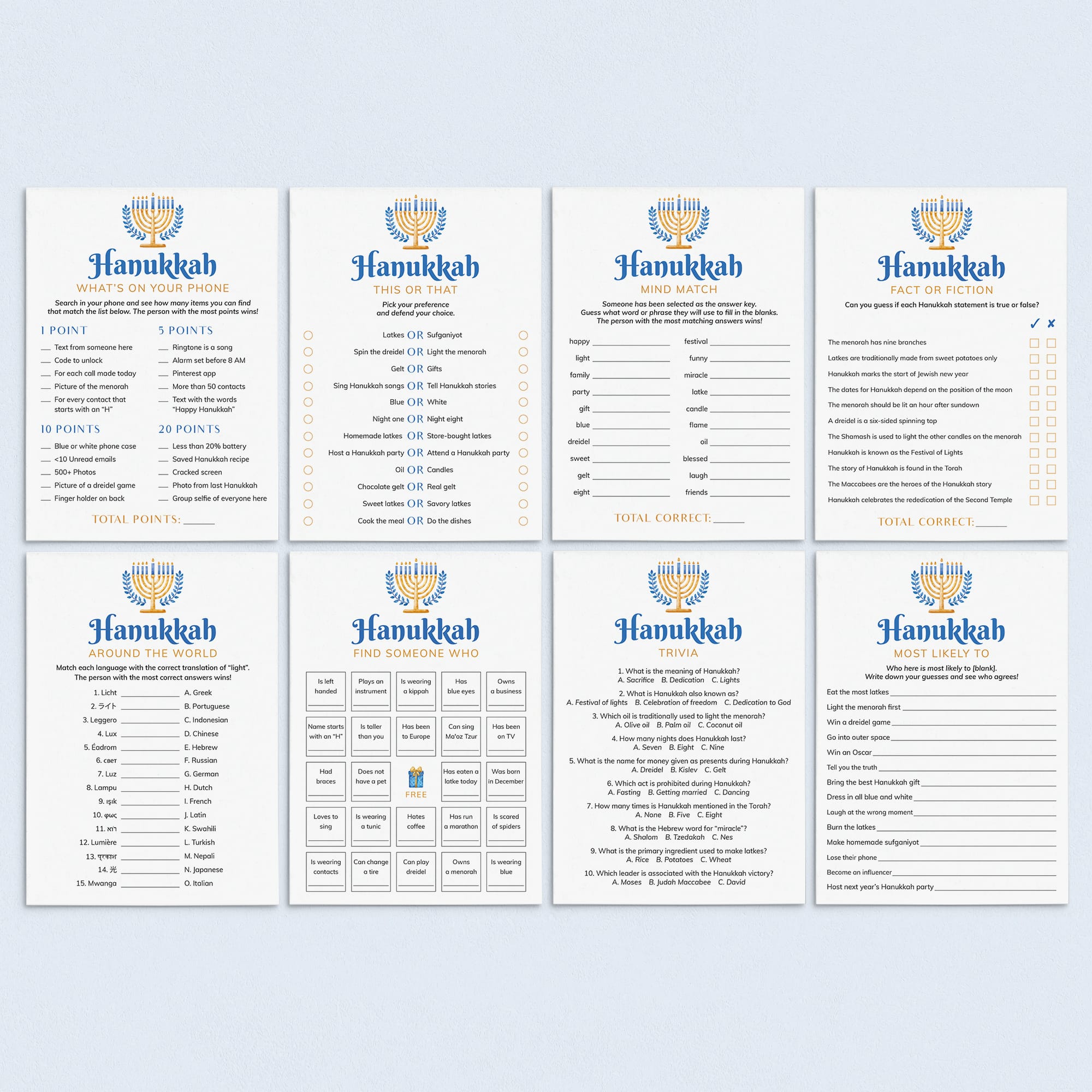 8 Hanukkah Games Printable by LittleSizzle