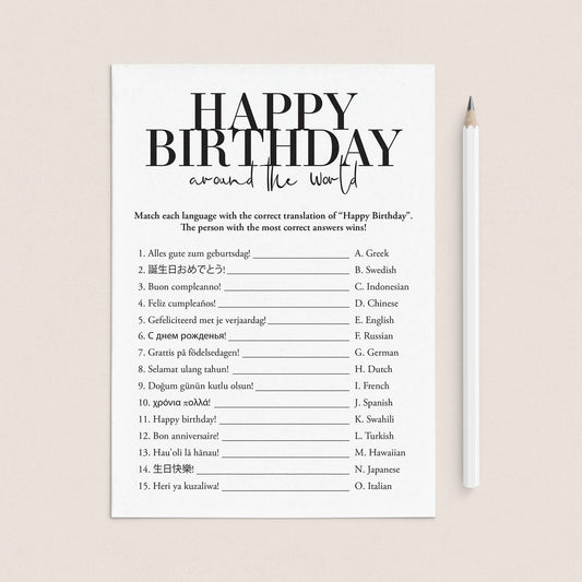 Happy Birthday Around The World with Answers Printable by LittleSizzle