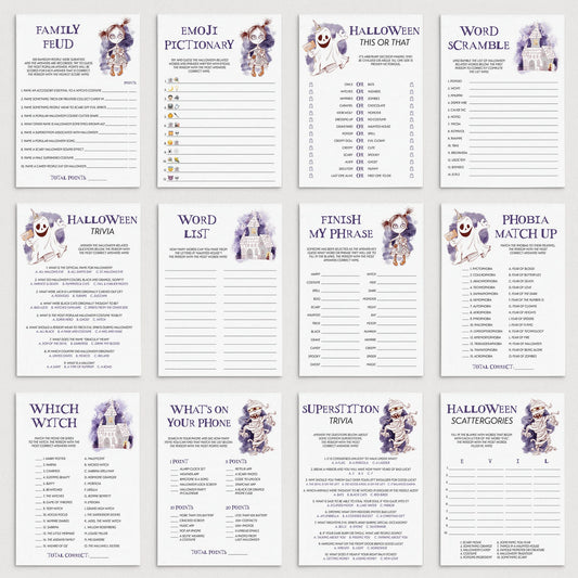 Fun Halloween Party Games Bundle Printable Digital Download by LittleSizzle