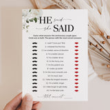 He Said She Said Anniversary Party Game Printable