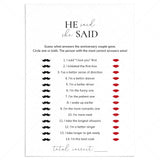 Anniversary Game He Said She Said Printable by LittleSizzle