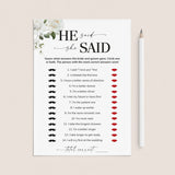 He Said She Said Game Questions for Couples Shower Printable by LittleSizzle
