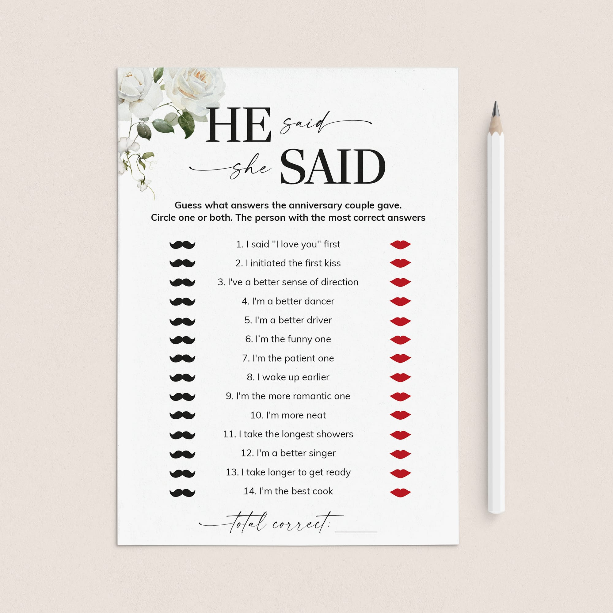 He Said She Said Anniversary Party Game Printable by LittleSizzle